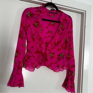Ecote Bright Pink Floral Blouse Size Small